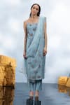 Mona and Vishu_Blue Kurta And Pant Dupion Silk Embroidered Bead Scoop Floral Set _Online_at_Aza_Fashions