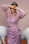 Buy_Mona and Vishu_Purple Shirt Soft Organza Embroidered Bead Collared Candy Motif Skirt Set _Online_at_Aza_Fashions