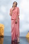 Shop_Mona and Vishu_Pink Tunic Kurta And Pencil Skirt Dupion Silk Embroidery Crystal With Draped _Online_at_Aza_Fashions