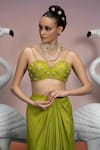 Buy_Mona and Vishu_Green Bustier And Draped Skirt Dupion Silk Jacket Soft Organza Embroidery Set _Online_at_Aza_Fashions