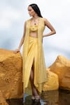 Buy_Mona and Vishu_Yellow Bustier And Draped Skirt Dupion Silk Jacket Soft Organza Embroidery Set _at_Aza_Fashions