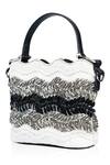 Born Flash_White Rafia Pearl Wild Soul And Metal Sequin Embellished Bag _Online_at_Aza_Fashions