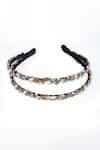 Buy_Born Flash_Silver Embellished Double Layered Crystal Hair Band _at_Aza_Fashions