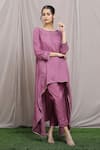 Buy_Khwaab by Sanjana Lakhani_Pink Kurta Muslin Embroidered Mirrorwork Round High-low Pant Set_at_Aza_Fashions