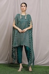 Buy_Khwaab by Sanjana Lakhani_Green Kurta Georgette Zari Round Stripe Pattern With Pant_at_Aza_Fashions