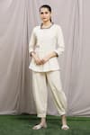 Buy_Samyukta Singhania_White Flex Embroidered Thread Scalloped Neck Short Tunic With Pant _at_Aza_Fashions