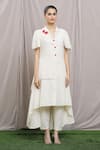 Shop_Samyukta Singhania_White Mulmul Embroidered Shell Shawl Collar High-low Kurta _Online_at_Aza_Fashions