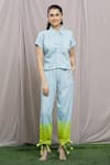 Buy_Naintara Bajaj_Blue Soft Denim Plain Spread Collar Solid Shirt And Ombre Pant Set_at_Aza_Fashions