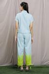 Shop_Naintara Bajaj_Blue Soft Denim Plain Spread Collar Solid Shirt And Ombre Pant Set_at_Aza_Fashions