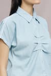 Buy_Naintara Bajaj_Blue Soft Denim Plain Spread Collar Solid Shirt And Ombre Pant Set_Online_at_Aza_Fashions