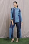 Buy_Samyukta Singhania_Blue Soft Denim Plain Spread Collar Colorblock Shirt And Pant Set _Online_at_Aza_Fashions