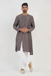 Buy_Sankalan - Men_Grey Silk Solid Kurta And White Pant Set  _at_Aza_Fashions