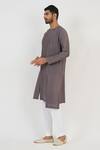 Sankalan - Men_Grey Silk Solid Kurta And White Pant Set  _Online_at_Aza_Fashions