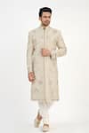 Buy_Sankalan - Men_Beige Lurex Hand Embroidered Jaal Sherwani Churidar Set  _at_Aza_Fashions