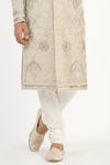 Sankalan - Men_Beige Lurex Hand Embroidered Jaal Sherwani Churidar Set  _Online_at_Aza_Fashions