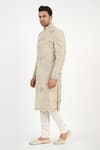 Buy_Sankalan - Men_Beige Lurex Hand Embroidered Jaal Sherwani Churidar Set  _Online_at_Aza_Fashions