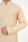 Shop_Sankalan - Men_Beige Chanderi Embroidered Jaal Kurta And Churidar Set  _Online_at_Aza_Fashions