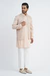 Buy_Sankalan - Men_Beige Organza Hand Embroidered Geometric Bundi Jacket And Kurta Set  _Online_at_Aza_Fashions