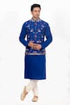 Buy_Sankalan - Men_Blue Matka Silk Embroidered Abstract Bundi Jacket And Kurta Set _at_Aza_Fashions