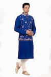 Buy_Sankalan - Men_Blue Matka Silk Embroidered Abstract Bundi Jacket And Kurta Set _Online_at_Aza_Fashions