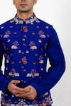 Shop_Sankalan - Men_Blue Matka Silk Embroidered Abstract Bundi Jacket And Kurta Set _Online_at_Aza_Fashions