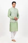 Buy_Sankalan - Men_Green Matka Silk Hand Embroidered Floral Bundi Jacket With Kurta Set _at_Aza_Fashions