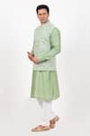 Sankalan - Men_Green Matka Silk Hand Embroidered Floral Bundi Jacket With Kurta Set _Online_at_Aza_Fashions