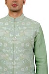 Shop_Sankalan - Men_Green Matka Silk Hand Embroidered Floral Bundi Jacket With Kurta Set _Online_at_Aza_Fashions