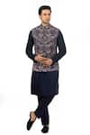 Buy_Sankalan - Men_Blue Pure Silk Embroidered Floral Bundi Jacket And Kurta Set _at_Aza_Fashions