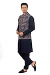 Buy_Sankalan - Men_Blue Pure Silk Embroidered Floral Bundi Jacket And Kurta Set _Online_at_Aza_Fashions