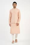 Buy_Sankalan - Men_Peach Dupion Silk Hand Embroidered Zari Bundi Jacket Set  _at_Aza_Fashions