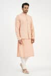 Buy_Sankalan - Men_Peach Dupion Silk Hand Embroidered Zari Bundi Jacket Set  _Online_at_Aza_Fashions