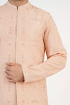 Shop_Sankalan - Men_Peach Dupion Silk Hand Embroidered Zari Bundi Jacket Set  _Online_at_Aza_Fashions