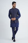 Buy_Sankalan - Men_Blue Cotton Silk Hand Embroidered Beads Bundi Jacket And Kurta Set  _at_Aza_Fashions