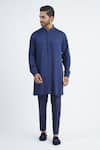 Buy_Sankalan - Men_Blue Cotton Silk Hand Embroidered Beads Bundi Jacket And Kurta Set  _Online_at_Aza_Fashions