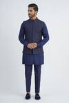 Shop_Sankalan - Men_Blue Cotton Silk Hand Embroidered Beads Bundi Jacket And Kurta Set  _Online_at_Aza_Fashions