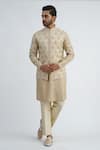 Buy_Sankalan - Men_Beige Dupion Silk Hand Embroidered Floral Bundi Jacket And Kurta Set  _at_Aza_Fashions