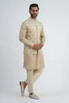 Sankalan - Men_Beige Dupion Silk Hand Embroidered Floral Bundi Jacket And Kurta Set  _Online_at_Aza_Fashions