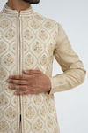 Buy_Sankalan - Men_Beige Dupion Silk Hand Embroidered Floral Bundi Jacket And Kurta Set  _Online_at_Aza_Fashions