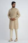 Shop_Sankalan - Men_Beige Dupion Silk Hand Embroidered Floral Bundi Jacket And Kurta Set  _Online_at_Aza_Fashions