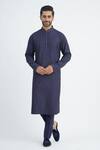 Buy_Sankalan - Men_Blue Cotton Silk Hand Embroidered Beads Sequins Kurta And Pant Set  _at_Aza_Fashions