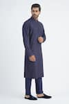 Sankalan - Men_Blue Cotton Silk Hand Embroidered Beads Sequins Kurta And Pant Set  _Online_at_Aza_Fashions