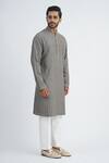 Shop_Sankalan - Men_Grey Cotton Silk Hand Embroidered Beads Sequins Kurta And Pant Set  _Online_at_Aza_Fashions