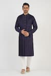 Sankalan - Men_Blue Chanderi Solid Kurta And Pant Set  _Online_at_Aza_Fashions