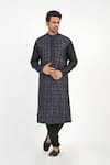 Buy_Sankalan - Men_Black Chanderi Embroidered Thread Kurta And Churidar Set  _at_Aza_Fashions