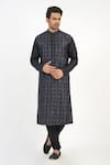 Sankalan - Men_Black Chanderi Embroidered Thread Kurta And Churidar Set  _Online_at_Aza_Fashions