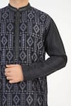 Sankalan - Men_Black Chanderi Embroidered Thread Kurta And Churidar Set  _at_Aza_Fashions