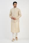 Buy_Sankalan - Men_Beige Banarasi Hand Embroidered Beads Resham Bundi Jacket Set  _at_Aza_Fashions