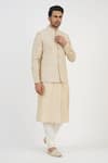 Shop_Sankalan - Men_Beige Banarasi Hand Embroidered Beads Resham Bundi Jacket Set  _Online_at_Aza_Fashions