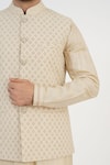 Sankalan - Men_Beige Banarasi Hand Embroidered Beads Resham Bundi Jacket Set  _at_Aza_Fashions